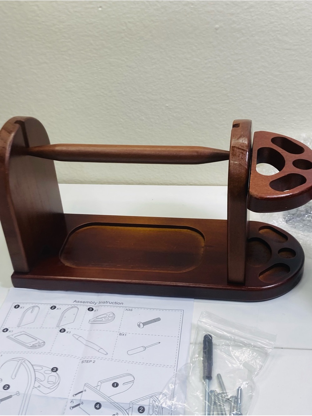 NEW Unassembled Yarn Caddy with Yarn Spin Holder & Hook Spaces- Mahogany